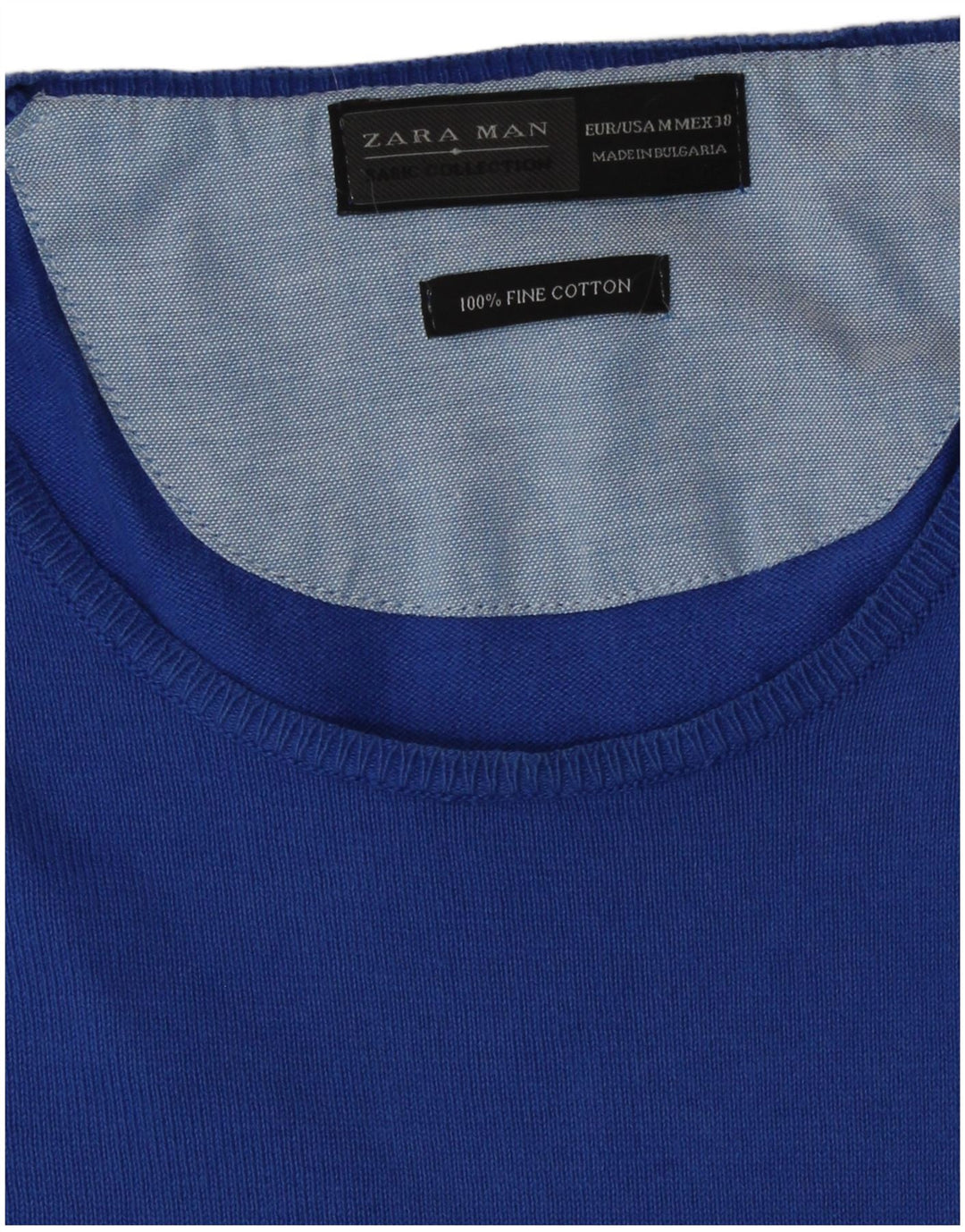 Zara Mens Crew Neck Jumper Sweater Medium Blue Cotton