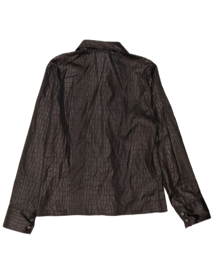 Vintage Womens Shirt Blouse IT 46 Large Black Animal Print Polyester