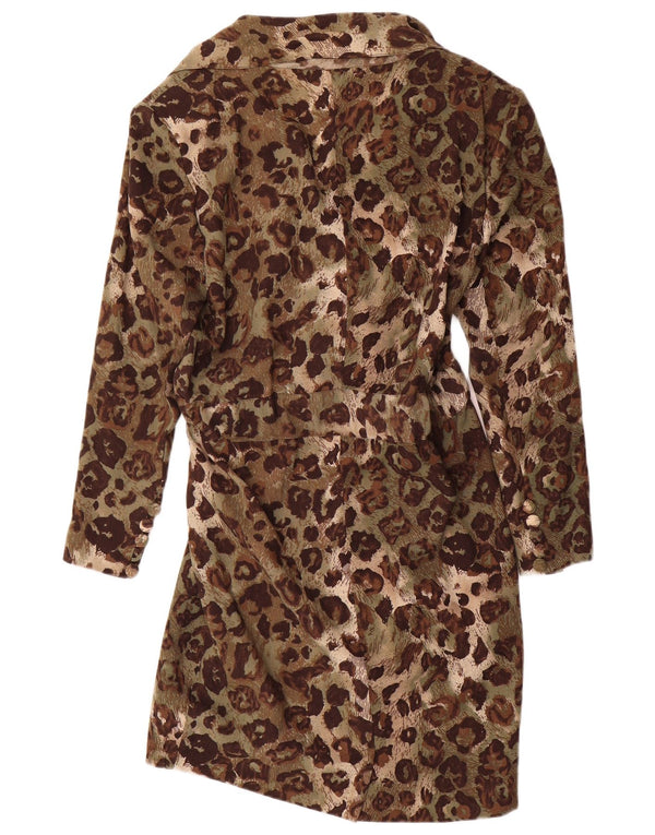 Les Copains Dame Langærmet Skede Kjole UK 14 Large Khaki Animal Print