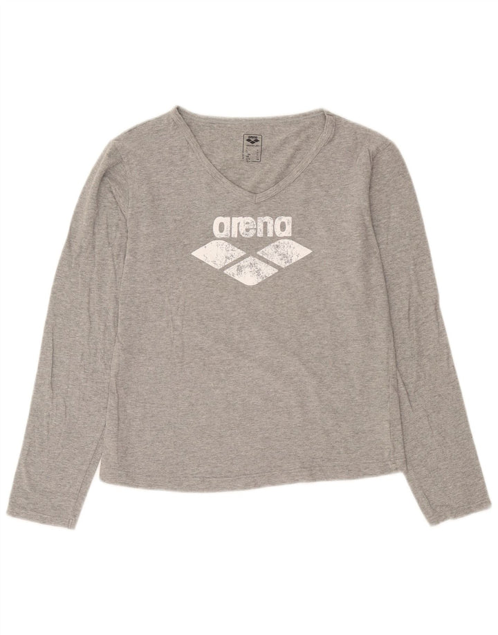 Arena Womens Graphic Top Long Sleeve UK 14 Large Grey Flecked