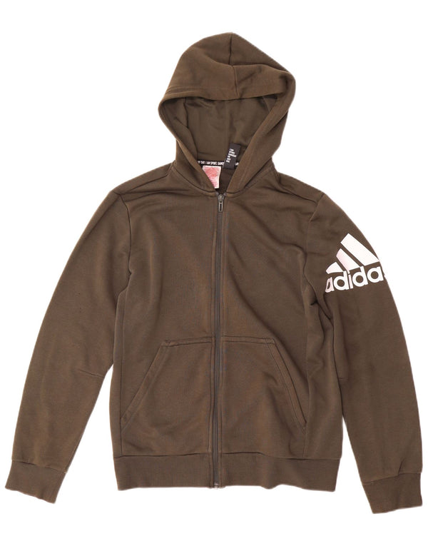 Adidas Boys Graphic Zip Hoodie Sweater 13-14 Years Khaki Cotton