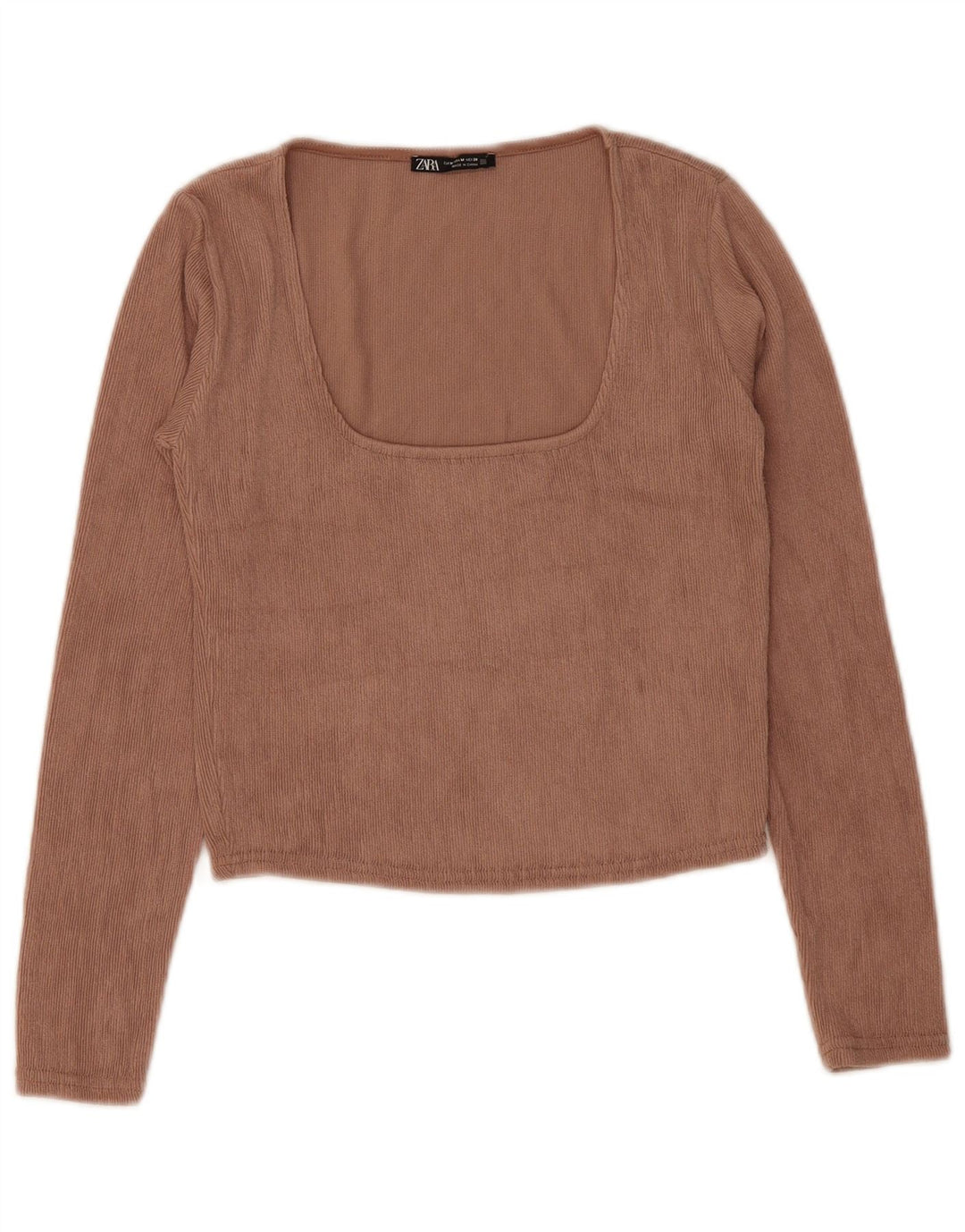 Zara Womens Crop Top Long Sleeve UK 12 Medium Brown Polyester