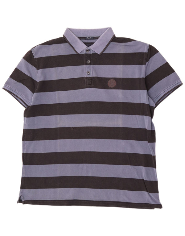 Armani Jeans Polo de corte regular para hombre, talla 2XL, algodón a rayas azul marino