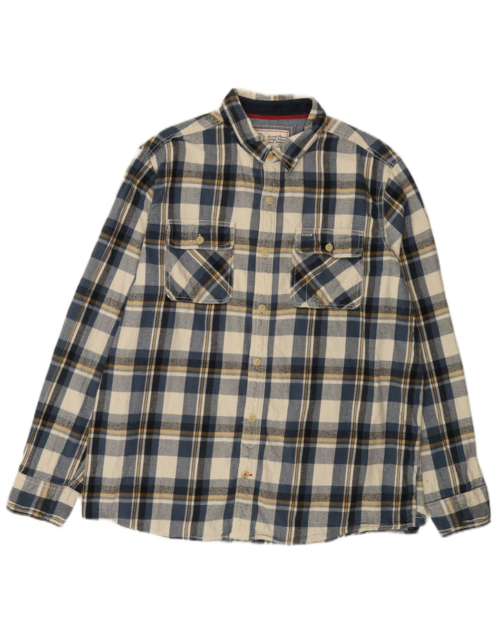 Fat Face Herre Flanellskjorte 2XL Blå Ternet Bomuld