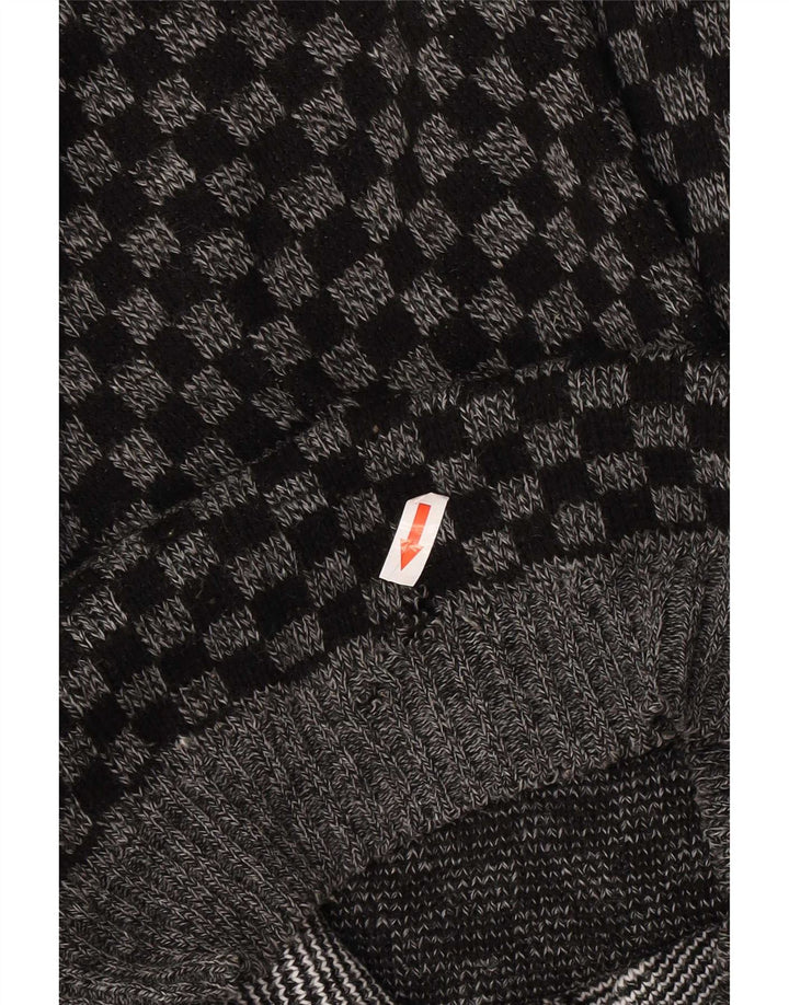 Vintage Mens Boat Neck Jumper Sweater Medium Grey Geometric Acrylic