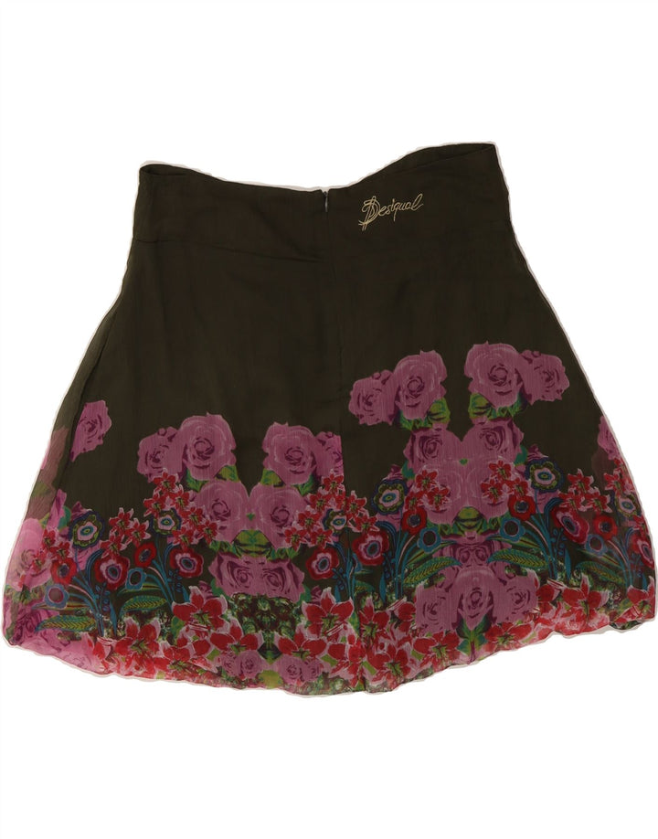 DESIGUAL Womens Bubble Skirt EU 36 Small W30 Khaki Floral Vintage Desigual and Second-Hand Desigual from Messina Hembry 