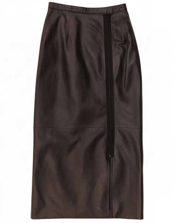 Gonna maxi in pelle da donna vintage UK 10 grande W24 nera