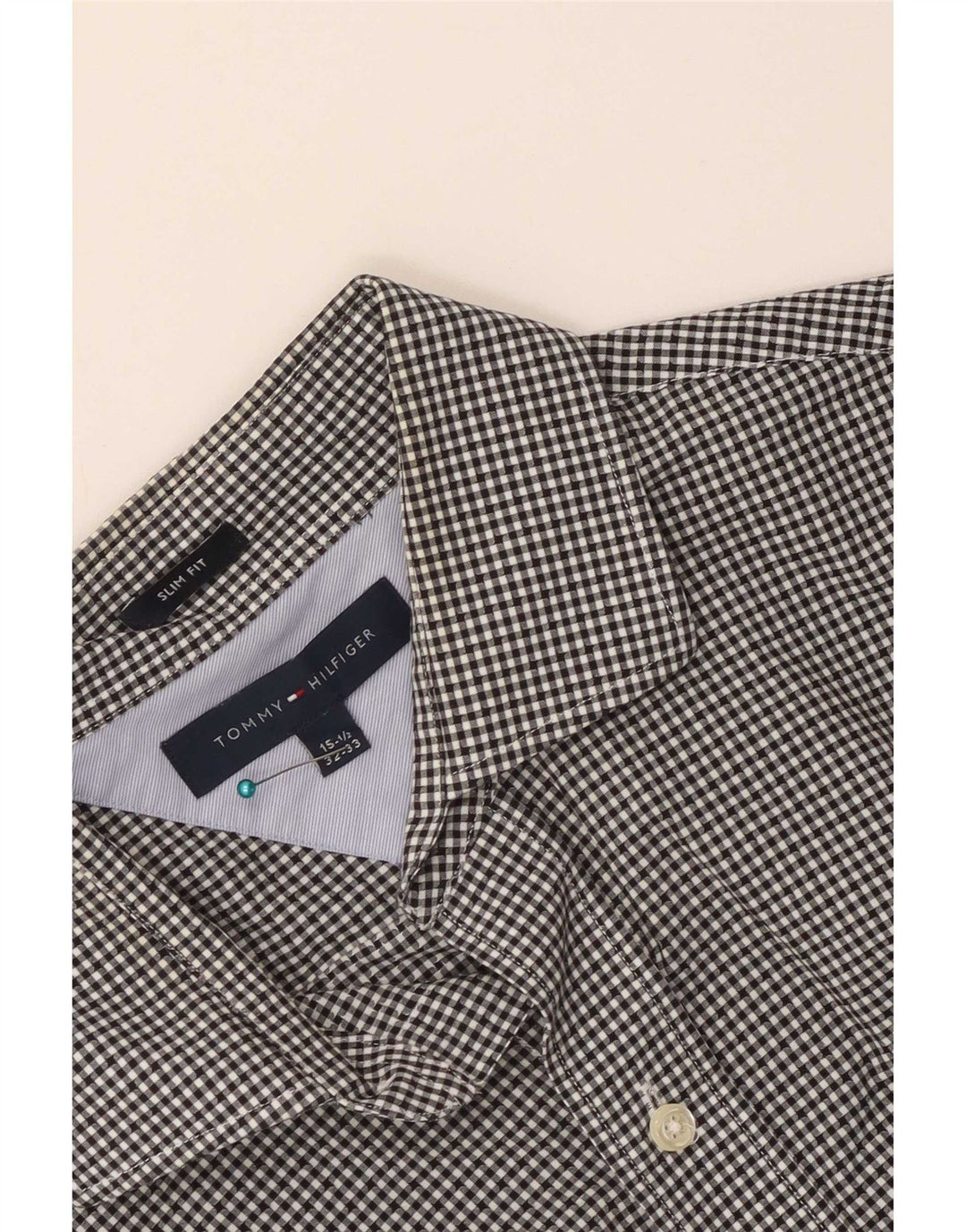 Tommy Hilfiger Mens Slim Fit Shirt Size 15 1/2 Medium Black Gingham