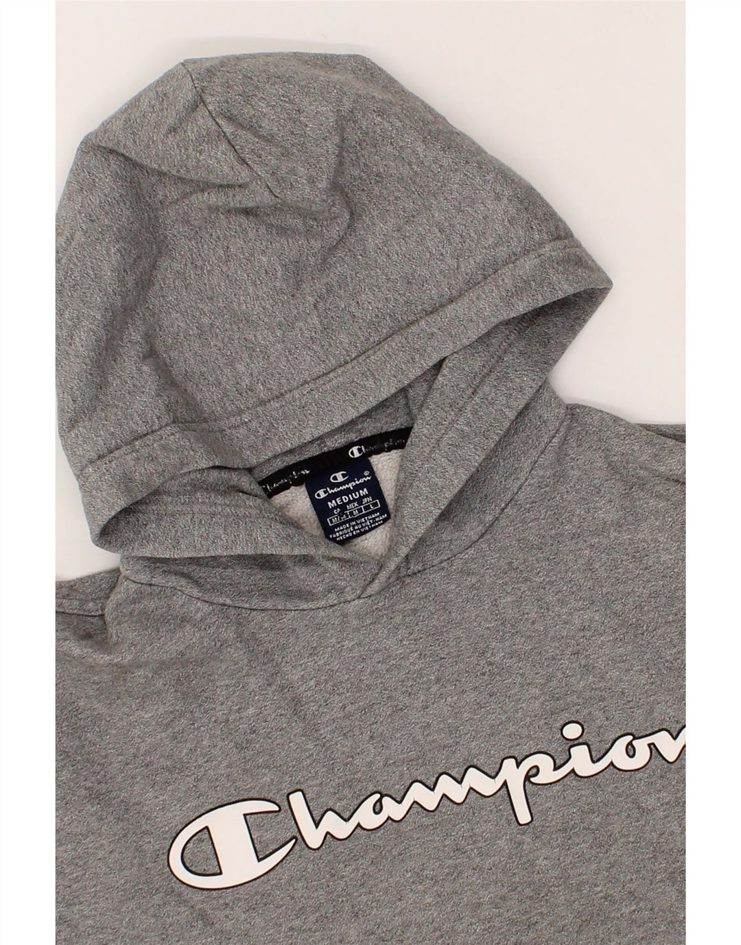 CHAMPION Mens Graphic Hoodie Jumper Medium Grey Cotton Vintage Champion and Second-Hand Champion from Messina Hembry 