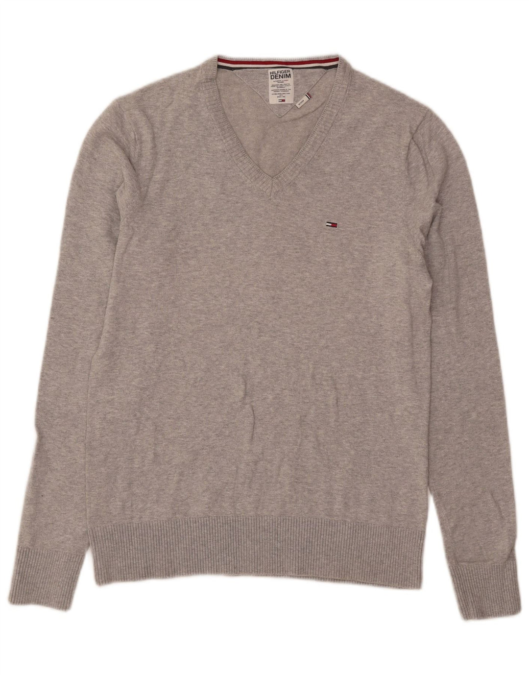 Tommy Hilfiger Mens V-Neck Jumper Sweater Medium Grey Flecked Cotton