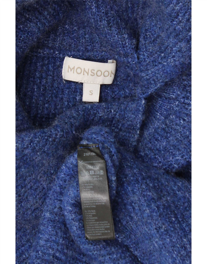 Monsoon Womens Roll Neck Jumper Sweater UK 10 Small Blue Acrylic