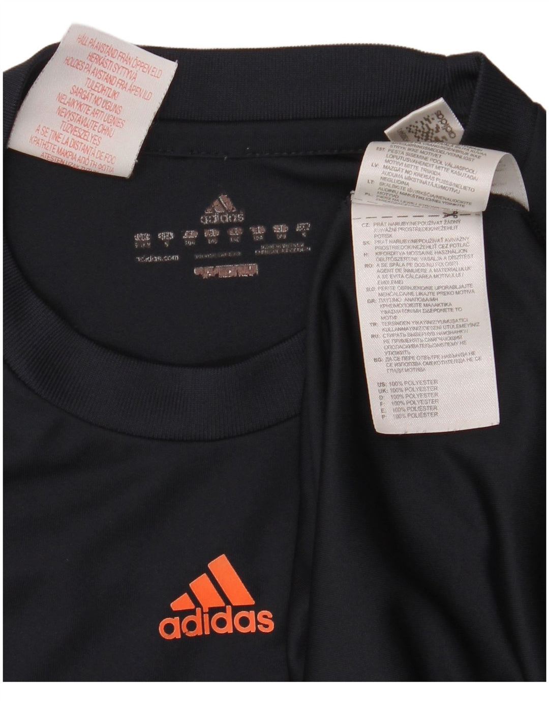 ADIDAS Boys T-Shirt Top 9-10 Years Navy Blue Geometric Polyester