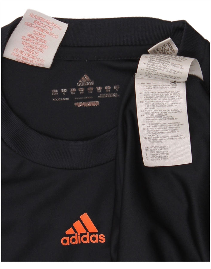 ADIDAS Boys T-Shirt Top 9-10 Years Navy Blue Geometric Polyester