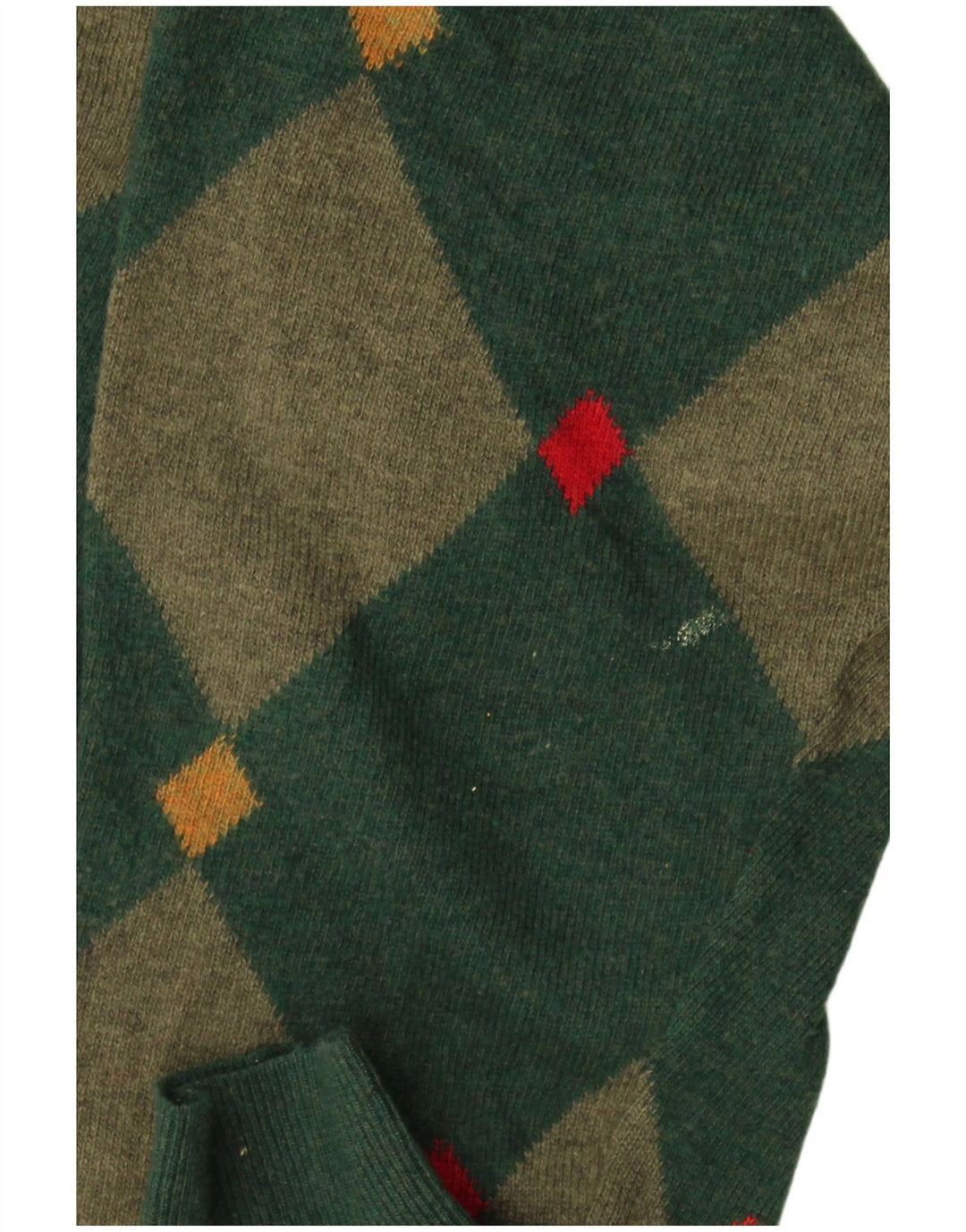 Andrea Fenzi Mens V-Neck Jumper Sweater IT 50 Medium Green Argyle/Diamond