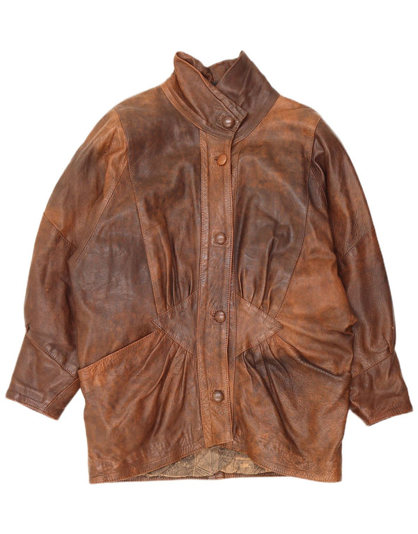 Vintage mujer chaqueta de cuero de gran tamaño Reino Unido 10 cuero marrón pequeño