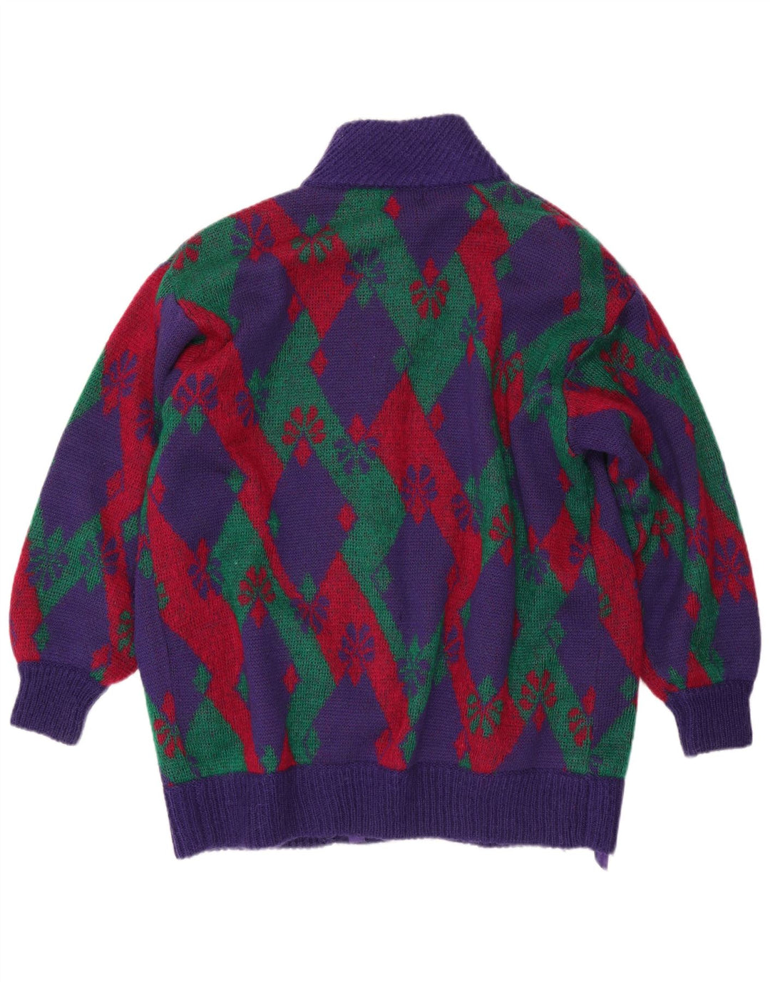 EMRECO Womens Cardigan Sweater EU 38 Medium Purple Argyle/Diamond Acrylic