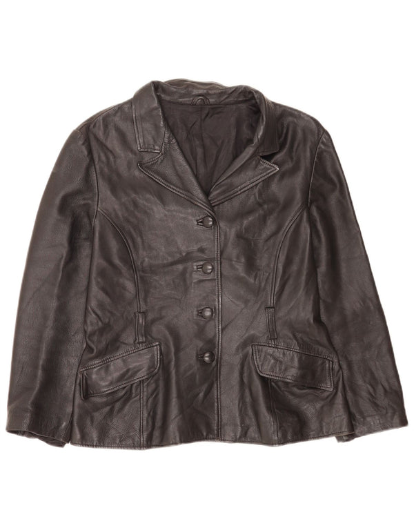 Jaqueta blazer feminina vintage de couro com 4 botões Reino Unido 14 médio preto clássico