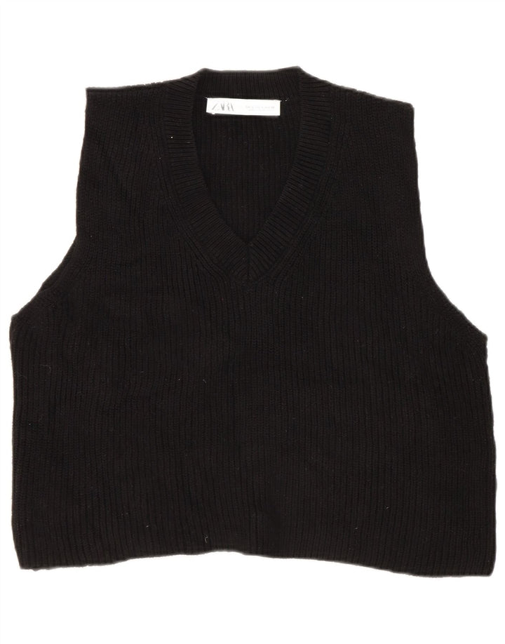 Zara Womens Crop Vest Tank Top UK 10 Small Black