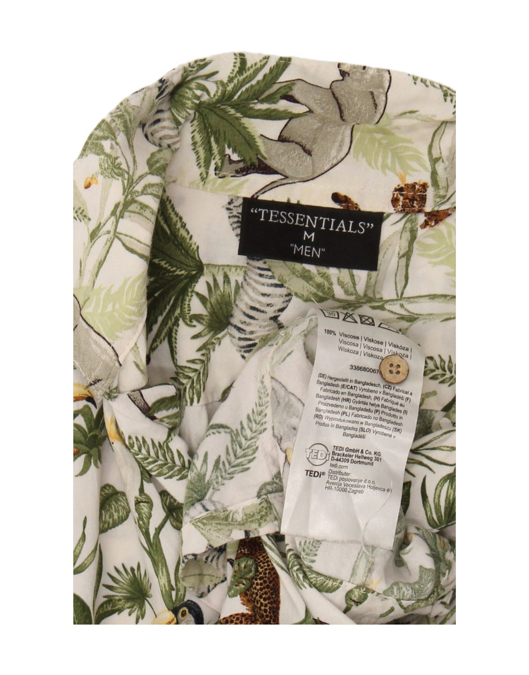 TESSENTIALS Mens Jungle Short Sleeve Shirt Medium Green Animal Print