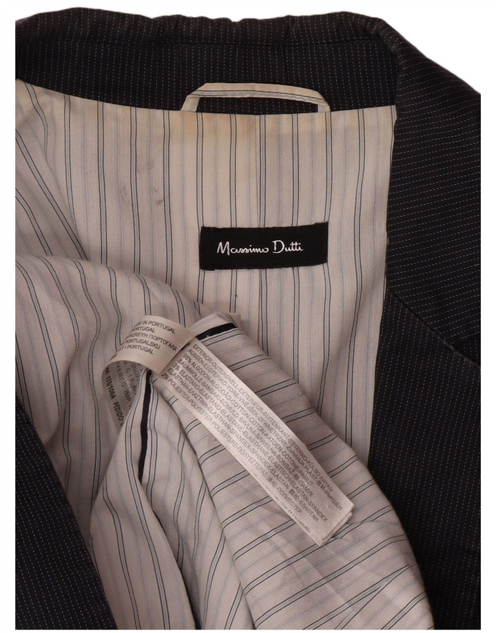 Massimo Dutti Womens 1 Button Blazer Jacket EU 44 XL Navy Blue Pinstripe