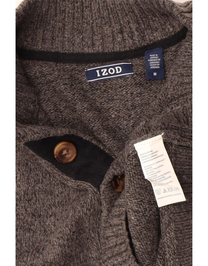 Izod Herre Button Neck Jumper Sweater Medium Grey Flecked Acryl