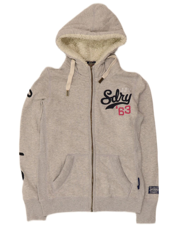 Superdry Pull à capuche zippé graphique pour femme UK 12 Coton gris moyen