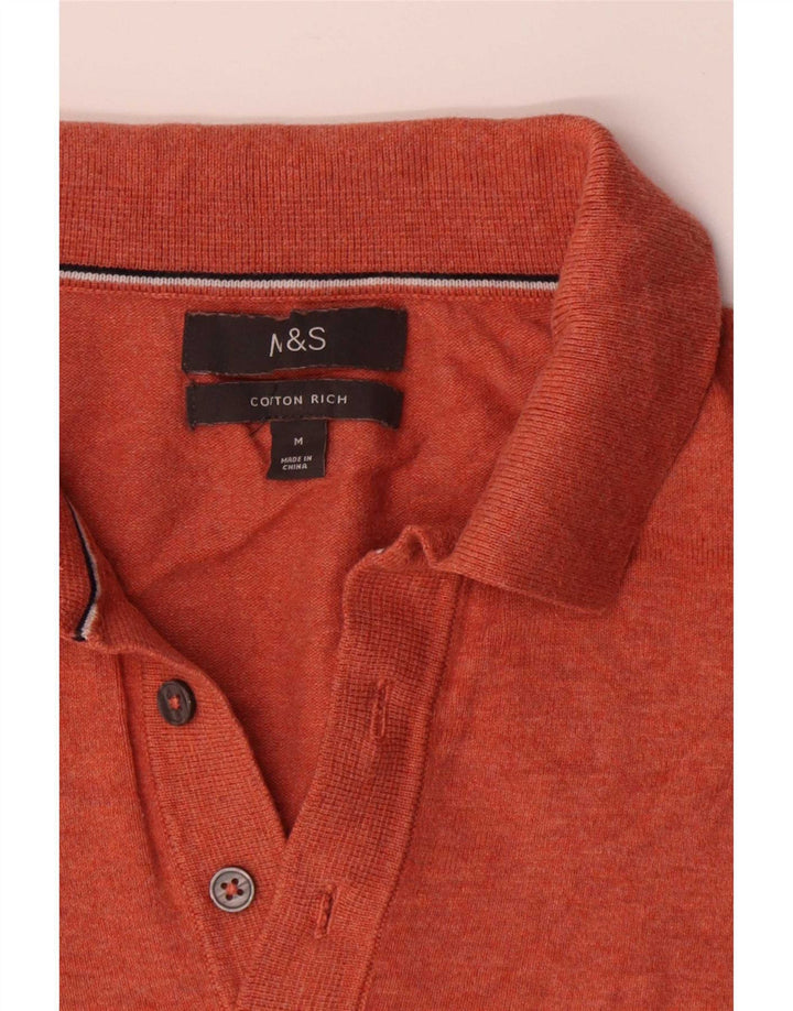 Marks & Spencer Mens Short Sleeve Polo Neck Jumper Sweater Medium Orange