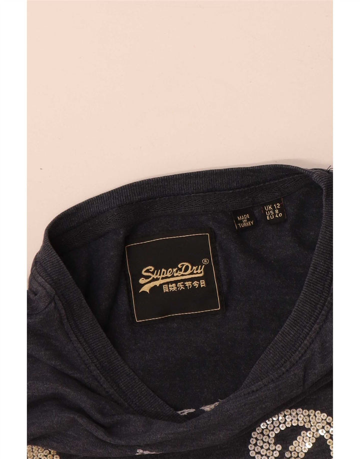 Superdry Womens Graphic T-Shirt Top UK 12 Medium Grey
