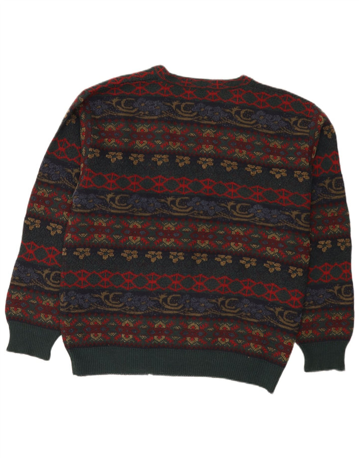 Vintage Mens Cardigan Sweater Large Multicoloured Fair Isle Acrylic