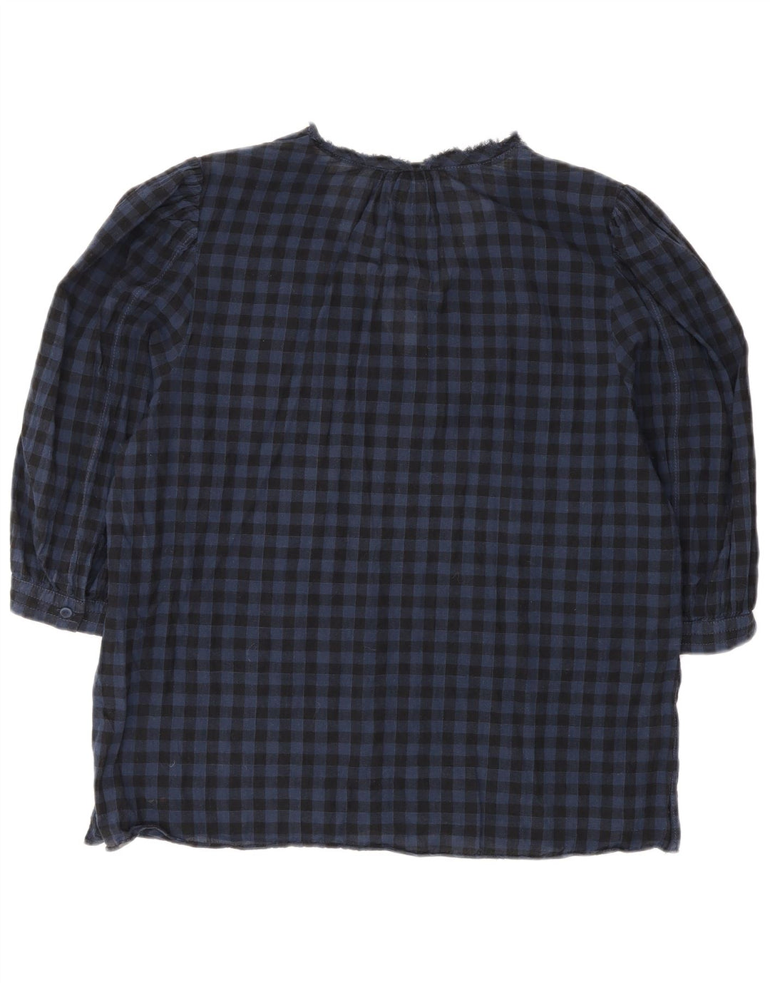 Jigsaw Dame 3/4 ærmet bluse Top UK 12 Medium Blue Gingham Bomuld