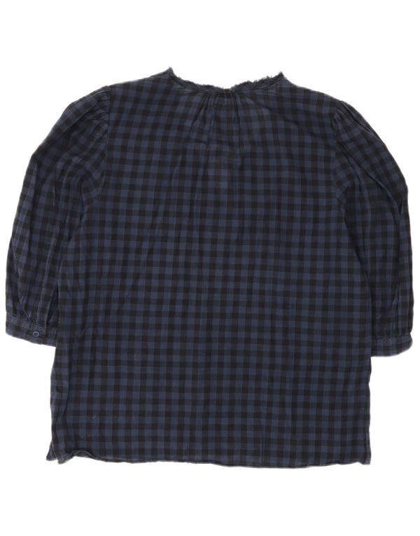 Jigsaw Dame 3/4 ærmet bluse Top UK 12 Medium Blue Gingham Bomuld
