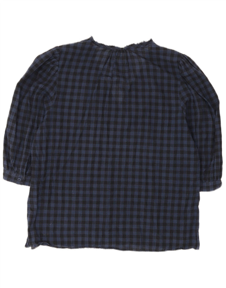 Jigsaw Dame 3/4 ærmet bluse Top UK 12 Medium Blue Gingham Bomuld