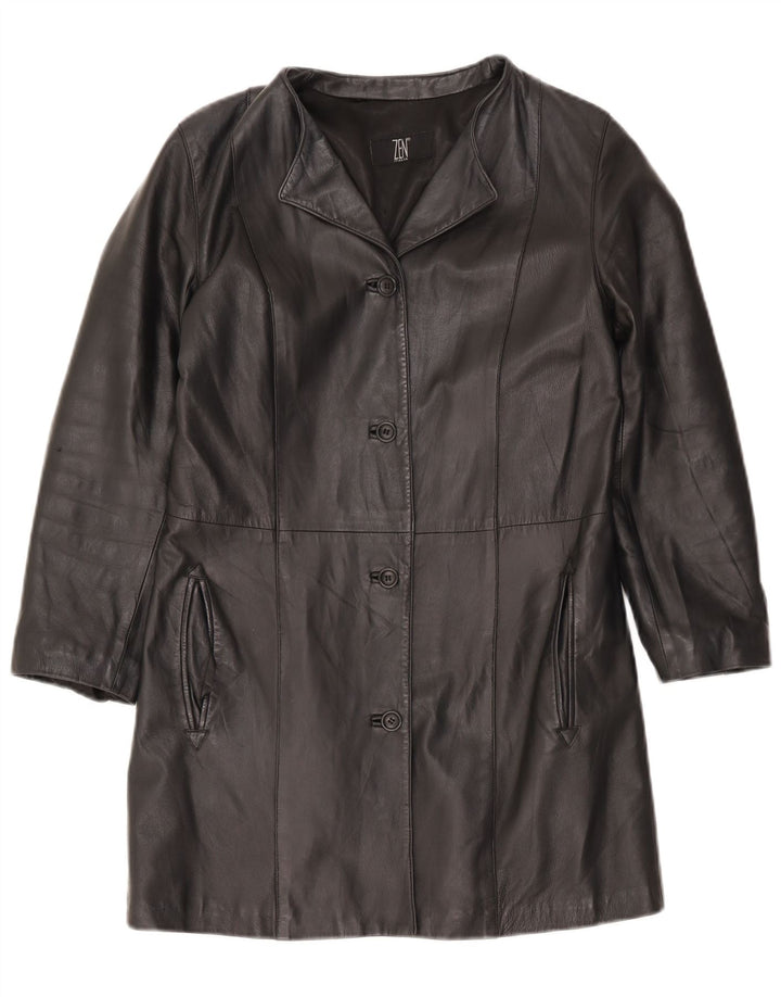 Zen Womens Leather Coat IT 42 Medium Black Leather