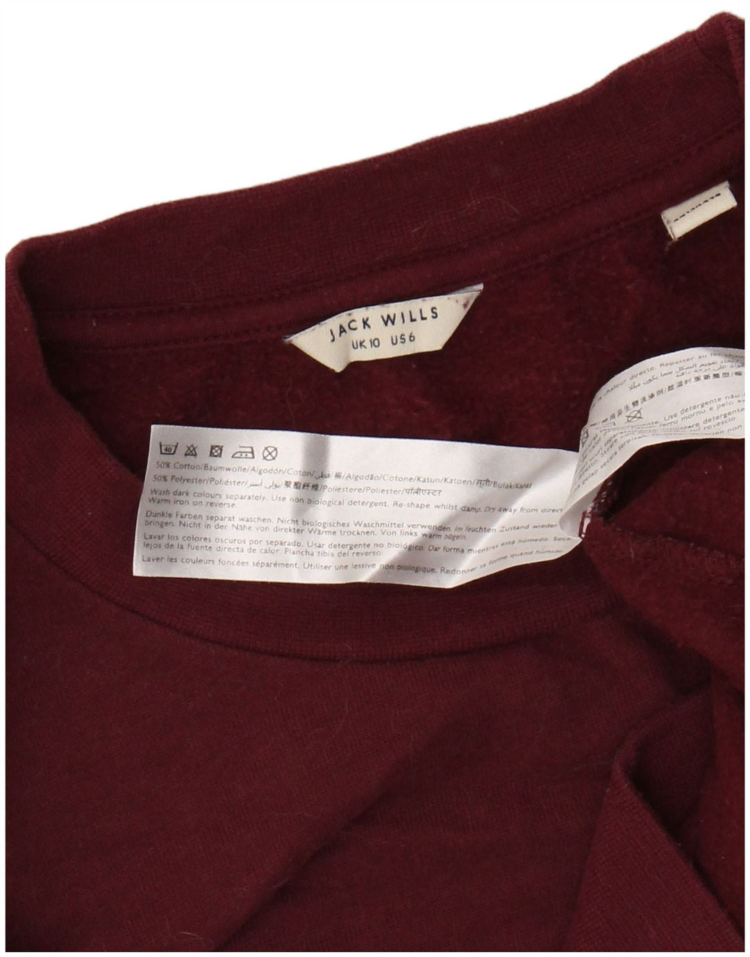 JACK WILLS Dame Oversized Sweatshirt Jumper UK 10 Lille rødbrun bomuld