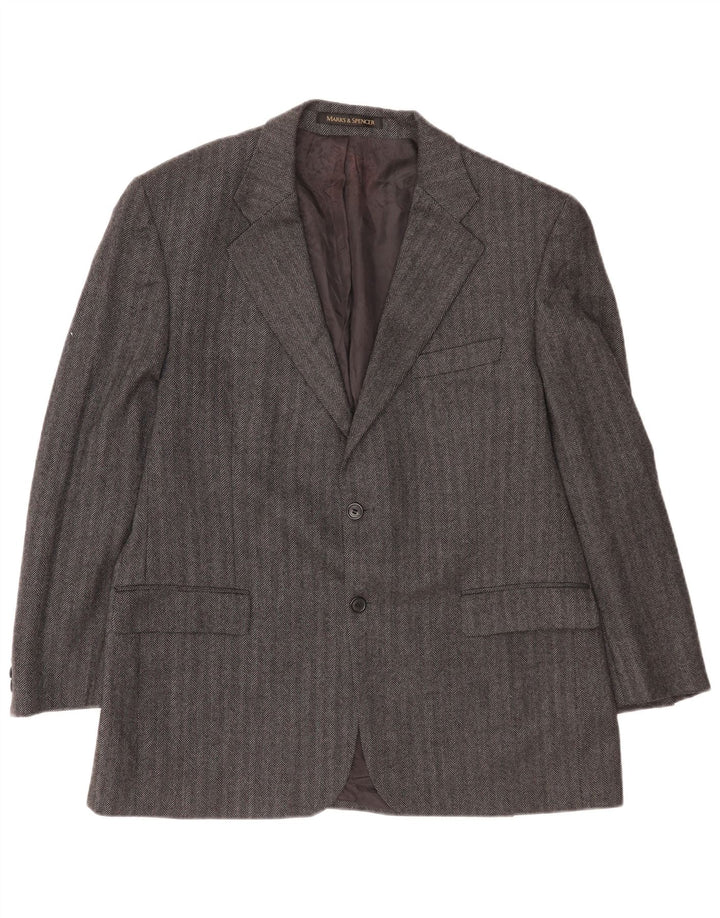 Marks & Spencer Mens 2 Button Blazer Jacket UK 44 XL Grey Pinstripe Wool