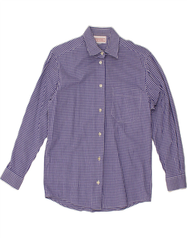 STEFANEL Womens Shirt UK 10 Small Navy Blue Gingham Vintage Stefanel and Second-Hand Stefanel from Messina Hembry 