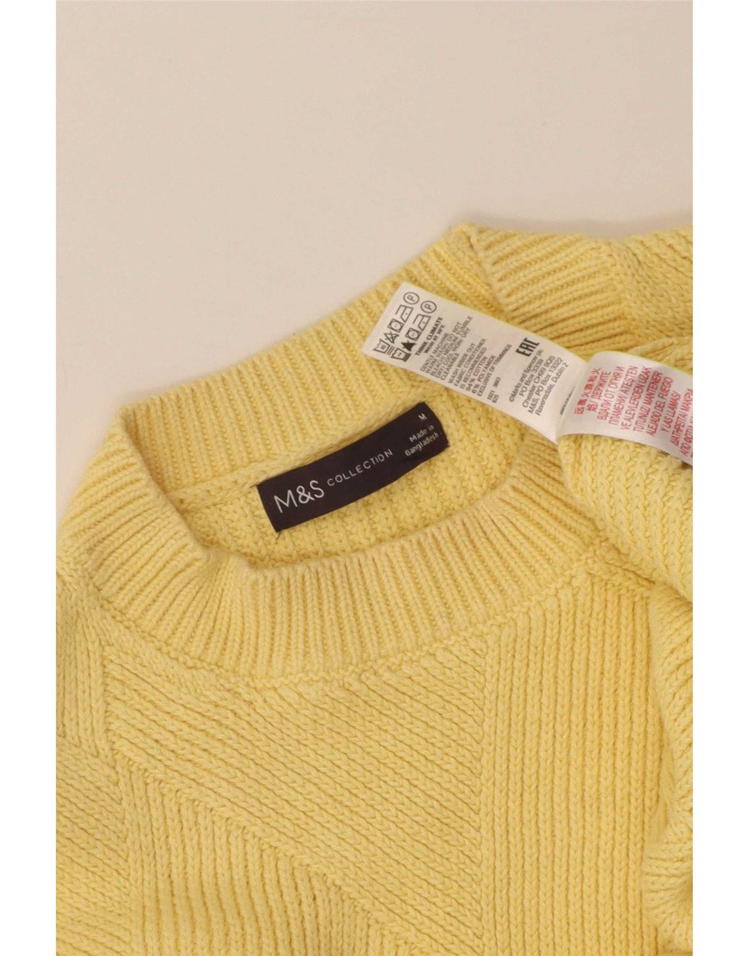 Marks & Spencer Womens Crew Neck Jumper Sweater UK 14 Medium Yellow Cotton