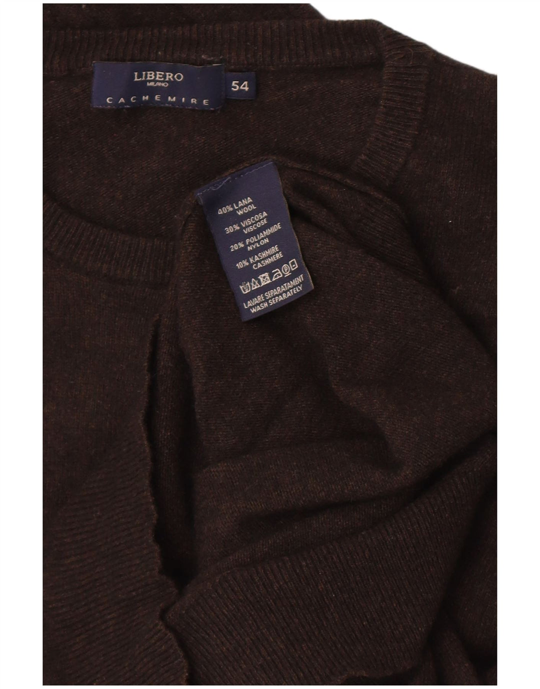 Libero Mens Crew Neck Jumper Sweater IT 54 XL Brown Wool