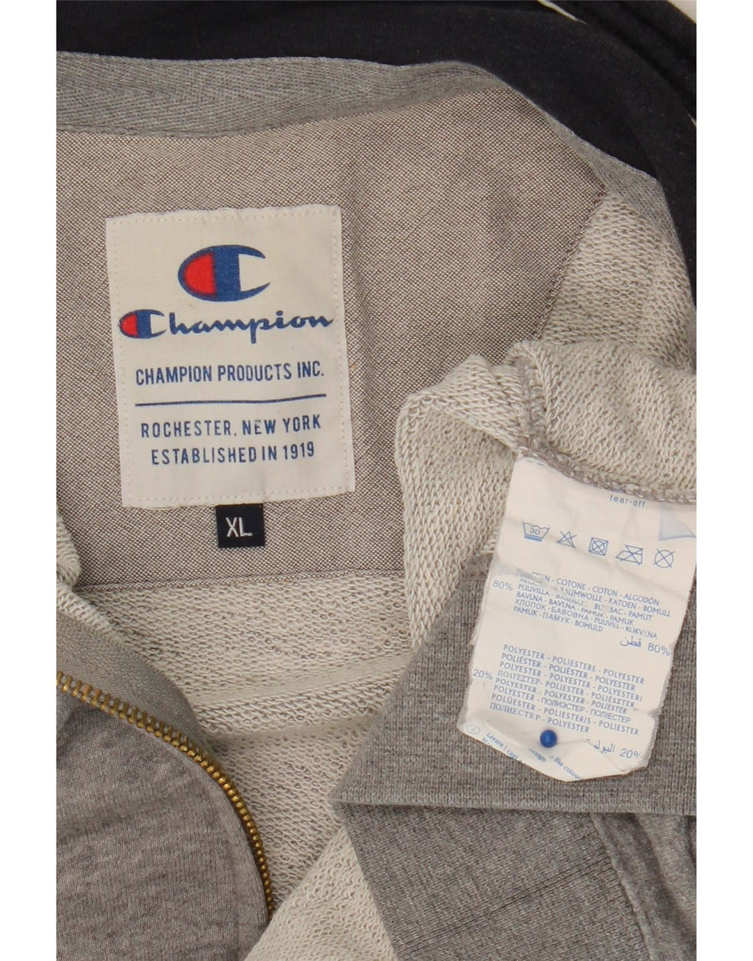 CHAMPION Mens Tracksuit Top Jacket XL Grey Flecked Cotton