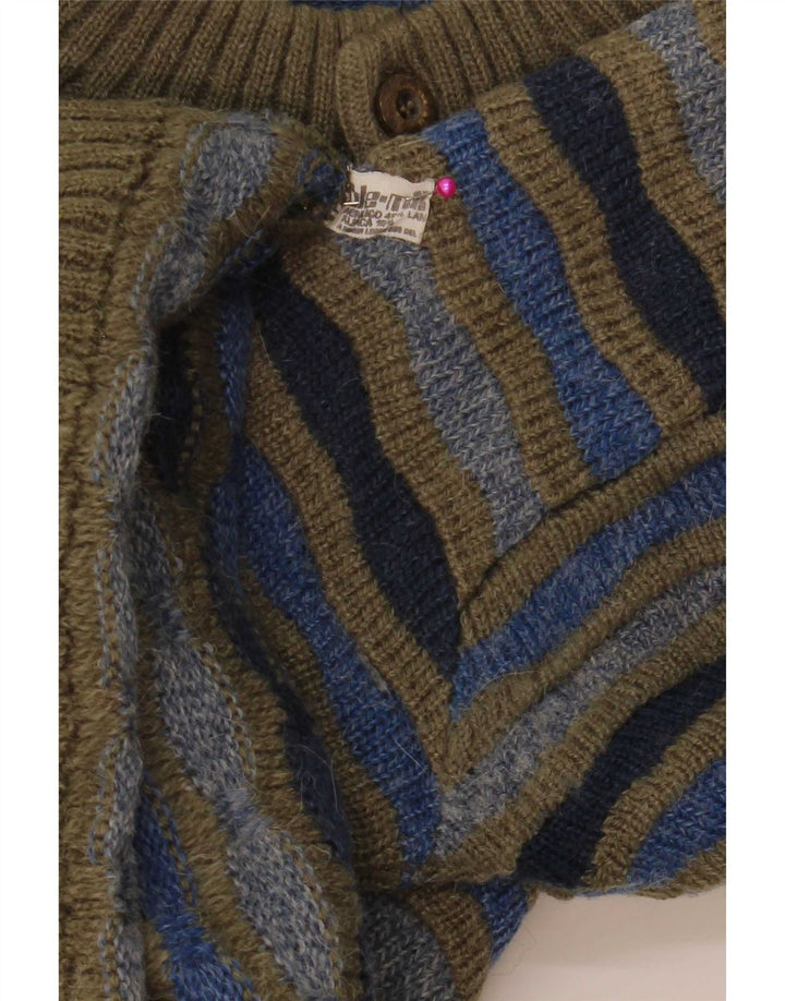 Vintage Mens Button Neck Jumper Sweater IT 48 Medium Multicoloured Striped