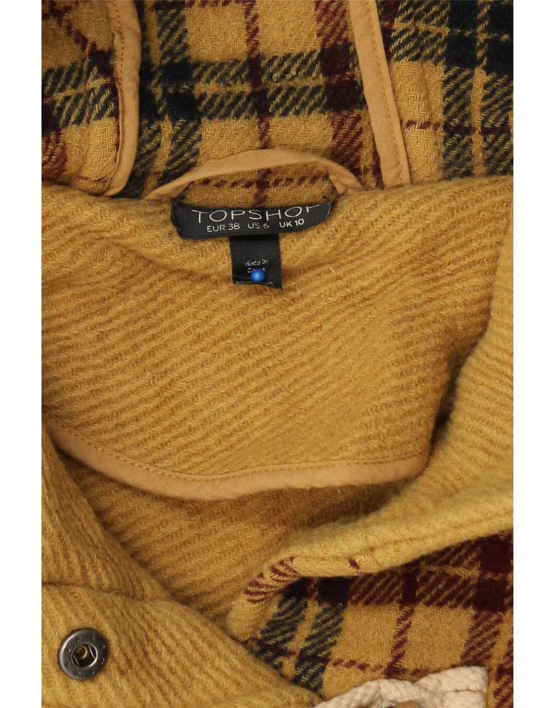 Topshop Dame Hætte Duffle Jacket UK 10 Lille gul ternet uld