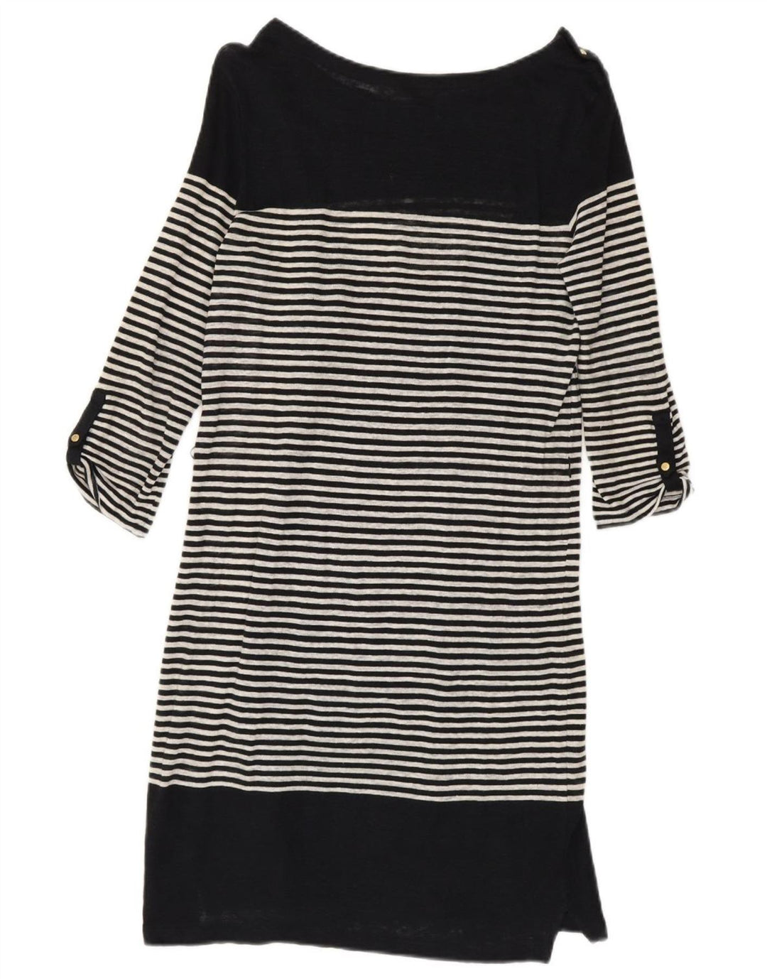 Massimo Dutti Womens 3/4 Sleeve Shift Dress UK 10 Small Black Striped