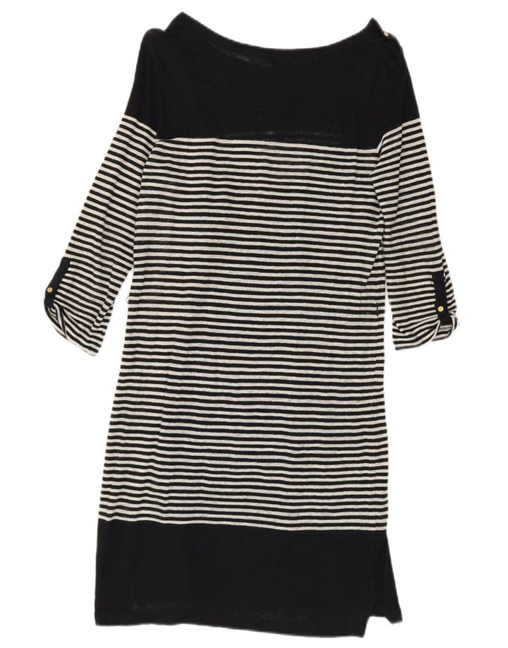 Massimo Dutti Womens 3/4 Sleeve Shift Dress UK 10 Small Black Striped