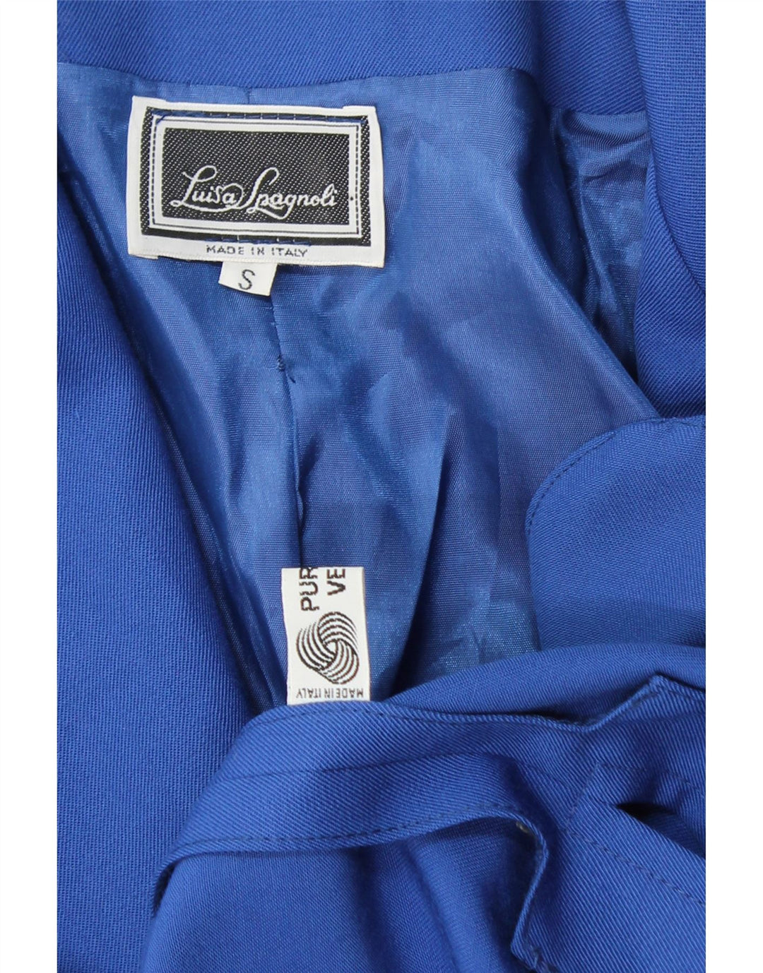 LUISA SPAGNOLI Womens Overcoat UK 10 Small Blue Virgin Wool Vintage Luisa Spagnoli and Second-Hand Luisa Spagnoli from Messina Hembry 