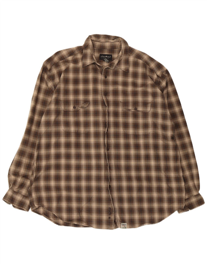 Eddie Bauer Mens Tall Shirt 2XL Beige Check Cotton