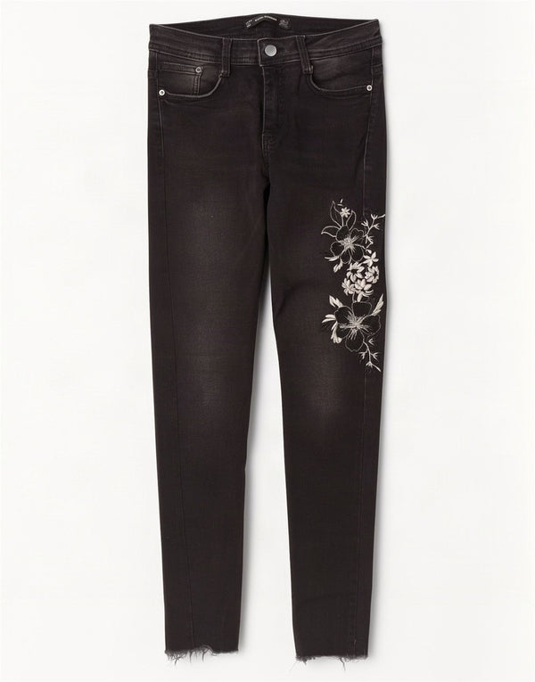 Zara Damen Trafaluc Skinny Jeans EU 36 XS W26 L27 Schwarz geblümt