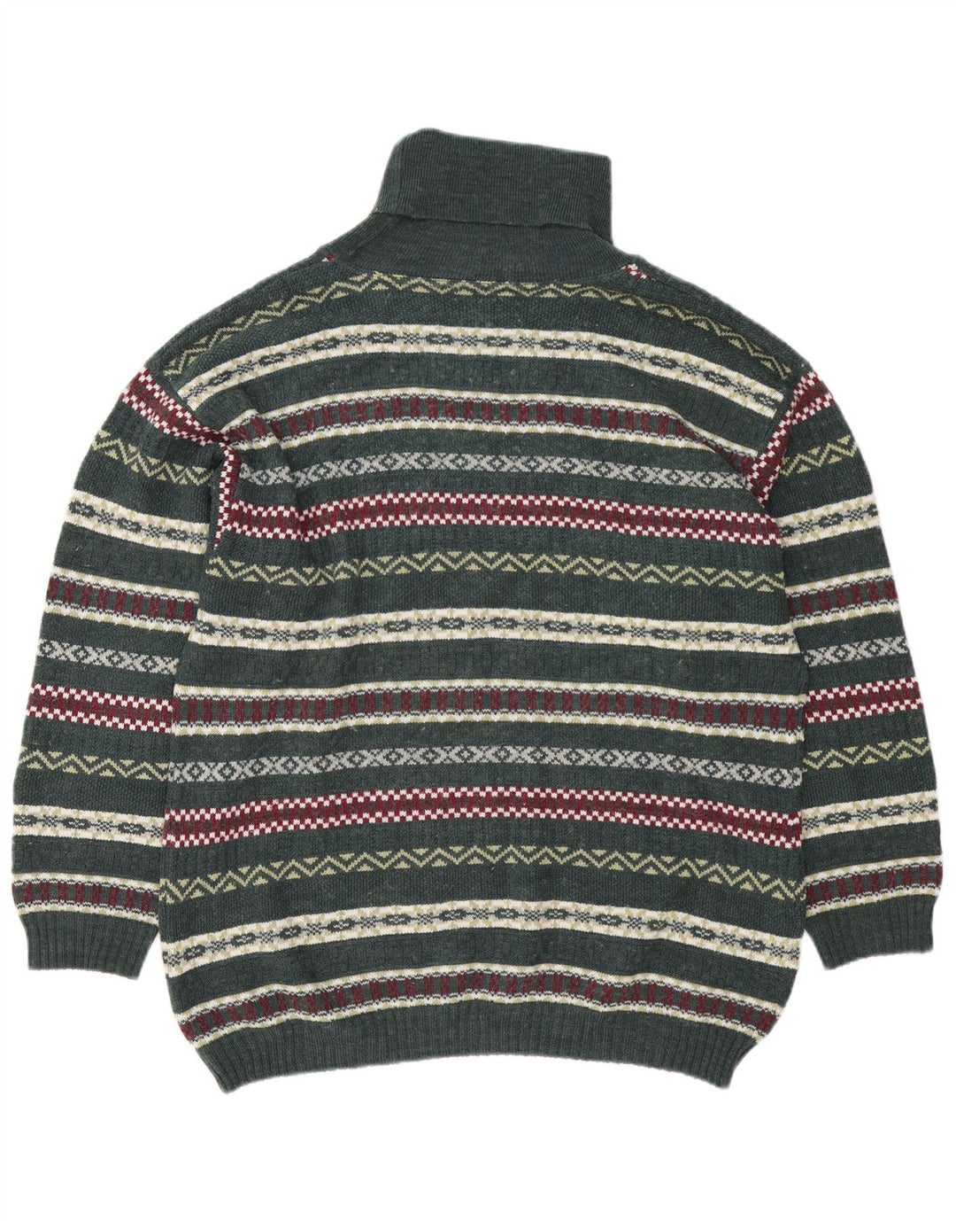 Vintage Mens Roll Neck Jumper Sweater Large Green Fair Isle