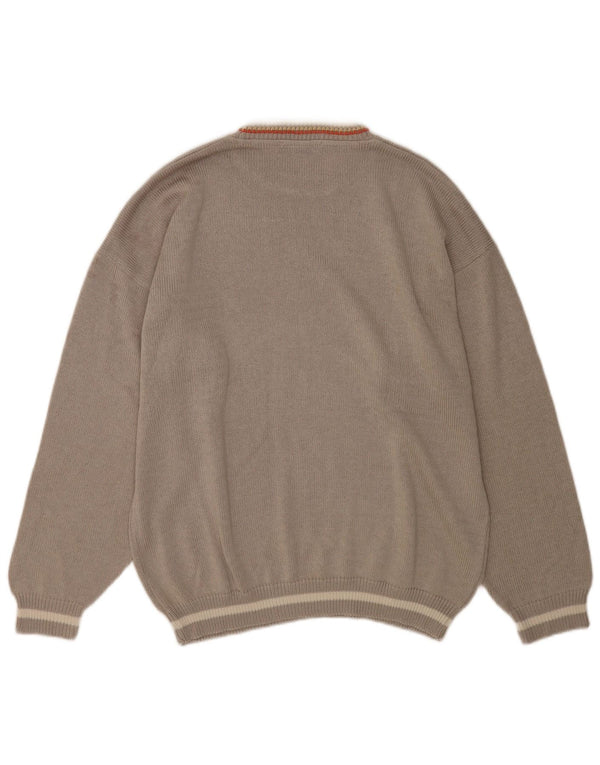 Vintage Mens Crew Neck Jumper Sweater XL Grey Floral Cotton
