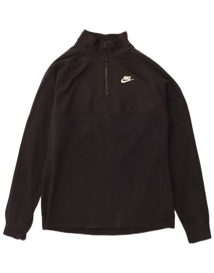 NIKE Mens Graphic Zip Neck Sweatshirt Jumper Small Black Cotton