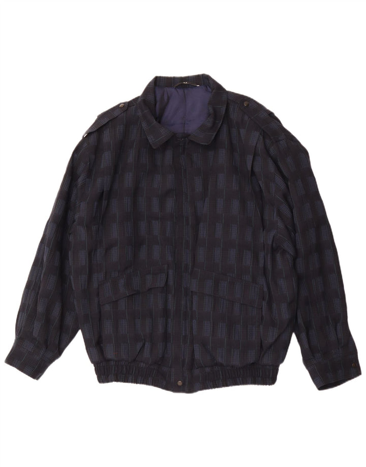 Trevira Mens Military Bomber Jacket UK 44 2XL Navy Blue Check Polyester